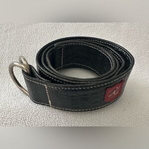 Iliac Golf Leather Belt Men’s Large  Black Reptile Embossed W/Red Logo & D Ring